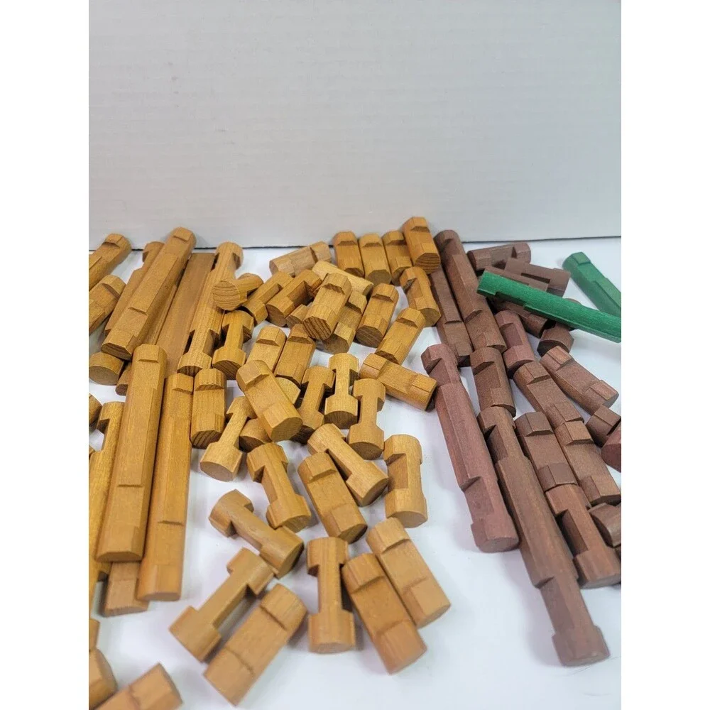 Large Lot Vintage Wooden Log Cabin Building Toy Pieces Mixed Colors Replacement
